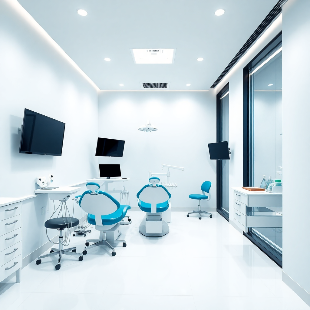 Modern, clean dental clinic interior, bright, professional, high quality photography